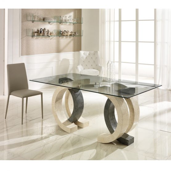 omega tavolo in pietra piano trasparente