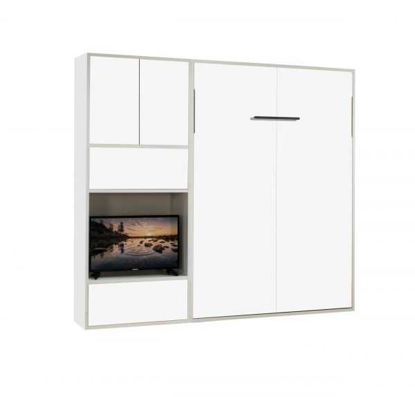 letto a scomparsa con libreria porta tv bianco